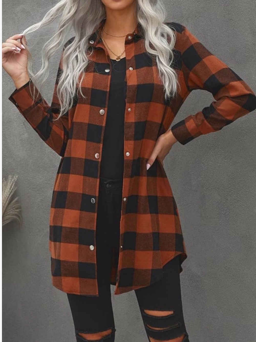 <EVALESS> Color Block Plaid Shacket Jacket